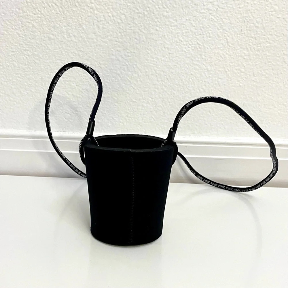 Victoria’s Secret Pink Black Coozie Drink Holder with Strap New - Picture 3 of 6